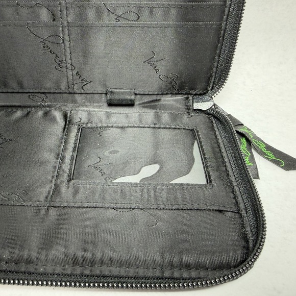 Vera Bradley Botanical Zip Around Wallet Travel Organizer Black Green Floral 8x5 - Picture 6 of 7